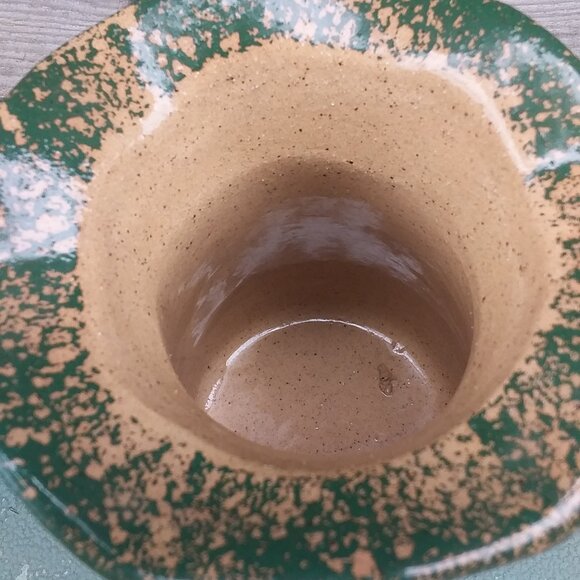 2002 Zanesville Ohio Pottery Stoneware Ruffled Rustic vase  spongeware trees 6" - Picture 5 of 10